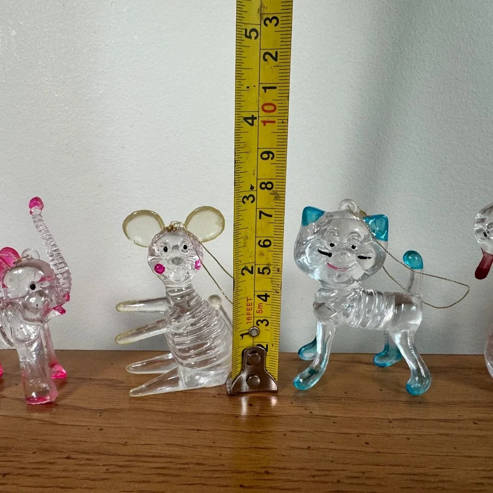 Vintage Spun Plastic Glass look Ornaments Lot of 5 Elephant Cat Swan Dog Mouse‎